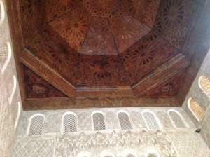Wooden ceiling and intricate stonework below